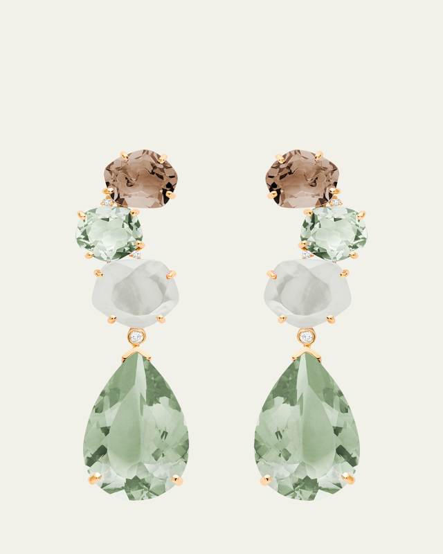 Diana Prasiolite, Quartz, and MOP Earrings in 18K Rose Gold